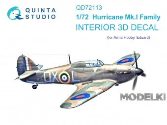 1:72 3D Декаль интерьера кабины для семейства Hurricane Mk.I (Arma Hobby) - QD72113