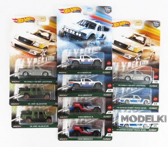 1:64 JEEP Set Assortment 10 Pieces - 2x Gladiator (2020) - 2x Ford Bronco R - 2x Ford F-150 Svt Lightning (1999) - 2x Datsun Sunny (1975), Various - FPY86-978F-10