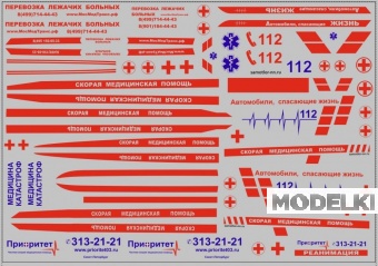 1:43 Набор декалей Надписи для автомобилей скорой помощи (200х140) - DKMB0096