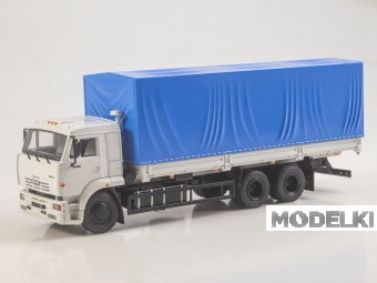 1:43 КАМАЗ 65117 бортовой с тентом, серый / синий - SSM1657