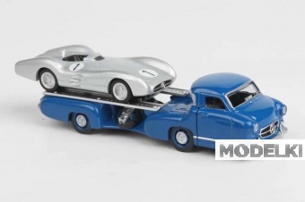 1:64 MERCEDES-BENZ racing car transporter truck renntransporter (1955) + MERCEDES-BENZ  W196 spider (1955) - 311000