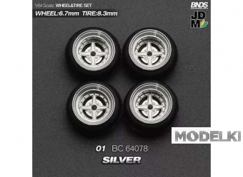 1:64 01 Alloy Wheel & Rim set, silver/chrome - BC64078