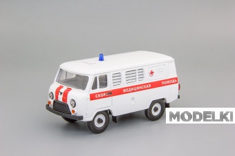1:43 УАЗ 39099 грузопассажирский (пластик окрашенный, белый) 'Скорая медпомощь' - 1590301