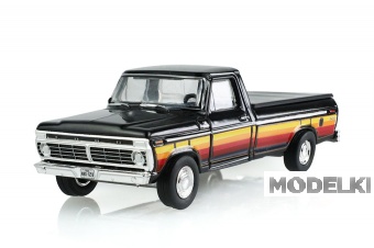 1:64 FORD F-100 with Bed Cover *Blue Collar Collection Series 15*, black with free wheeling stripes 1977 - 35320E