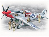 1:48 Сборная модель Самолет Р-51D, с пилотами и техниками - 48153